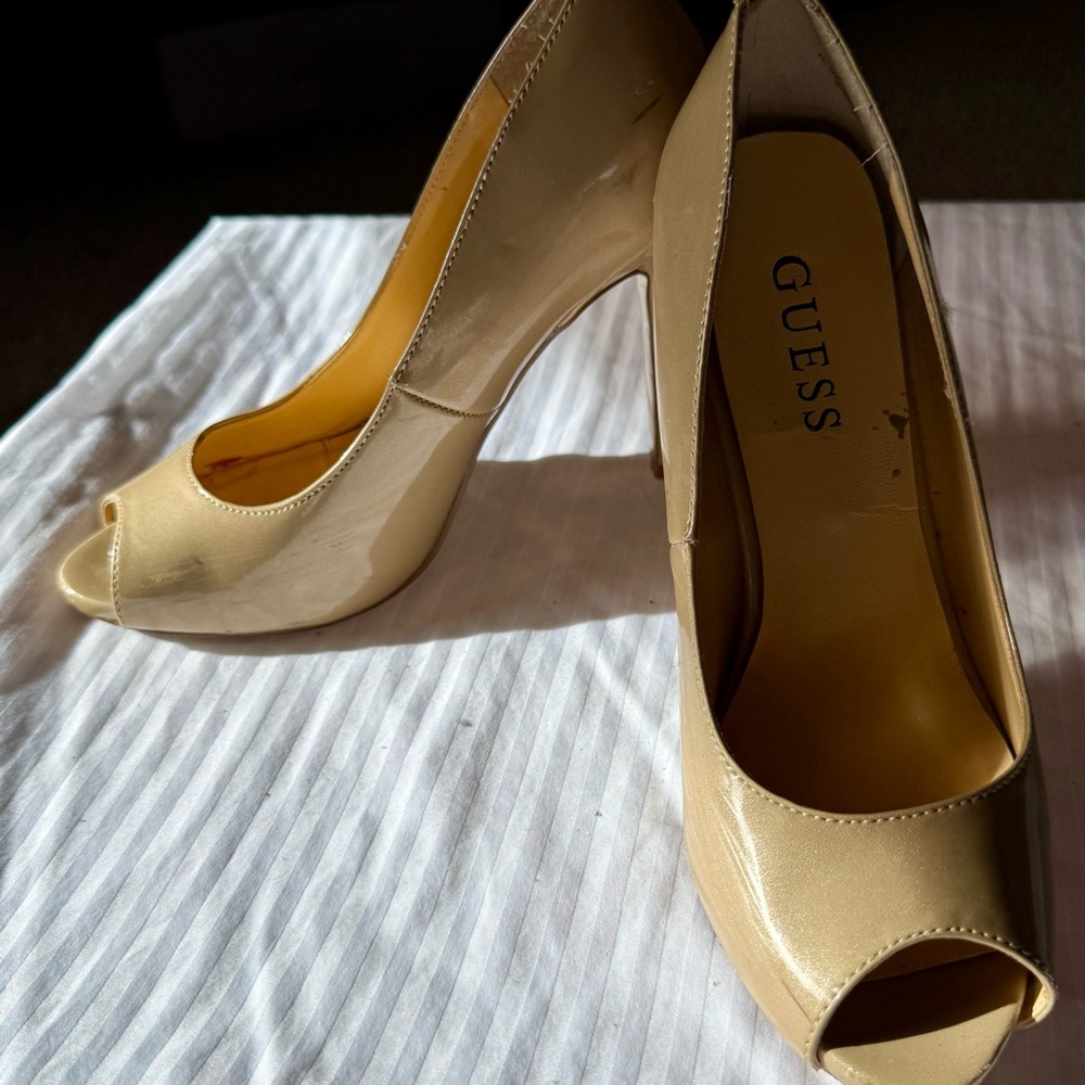 Guess Women's Beige Peep-Toe Heels